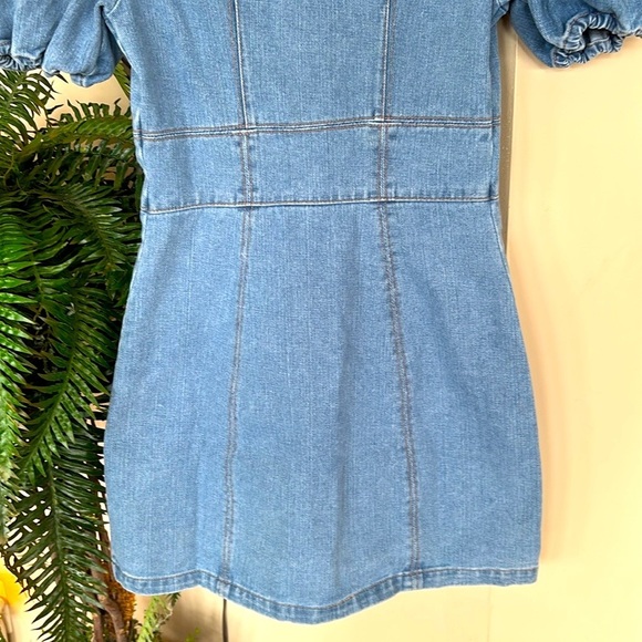 Brand New The Fifth Label Denim Jean Dress Puff Sleeve Button Front Blue Mini - Picture 11 of 16